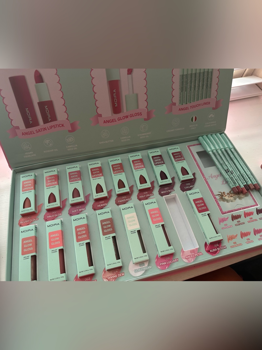Moira Angel Satin Lipstick & Glow Gloss Set in Various Pink Shades